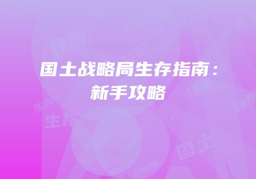 国土战略局生存指南：新手攻略