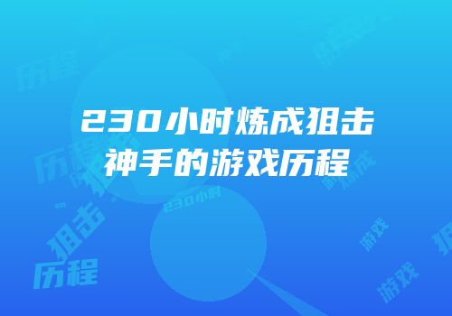 230小时炼成狙击神手的游戏历程