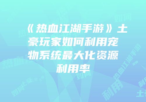 《热血江湖手游》土豪玩家如何利用宠物系统最大化资源利用率