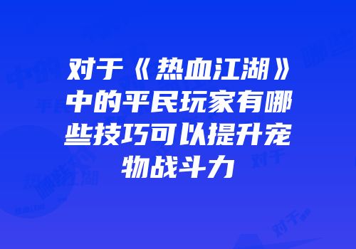 对于《热血江湖》中的平民玩家有哪些技巧可以提升宠物战斗力