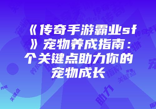 《传奇手游霸业sf》宠物养成指南：个关键点助力你的宠物成长