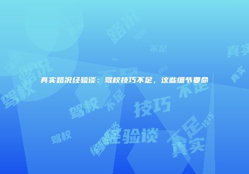 真实路况经验谈：驾校技巧不足，这些细节要命