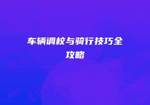 车辆调校与骑行技巧全攻略
