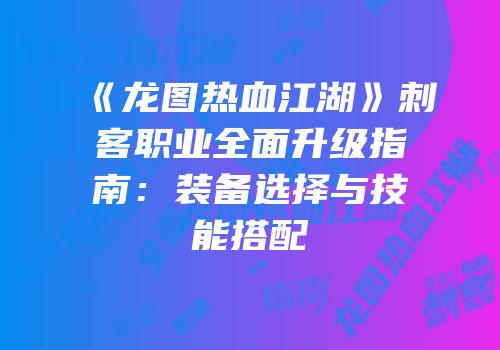 《龙图热血江湖》刺客职业全面升级指南：装备选择与技能搭配