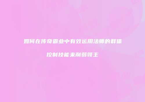 如何在传奇霸业中有效运用法师的群体控制技能来削弱领主