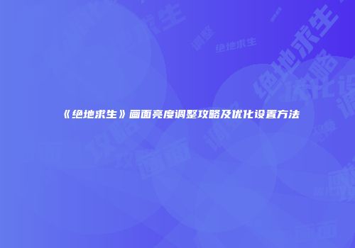 《绝地求生》画面亮度调整攻略及优化设置方法