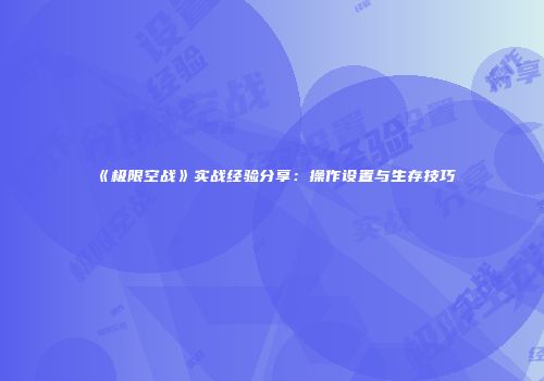 《极限空战》实战经验分享：操作设置与生存技巧