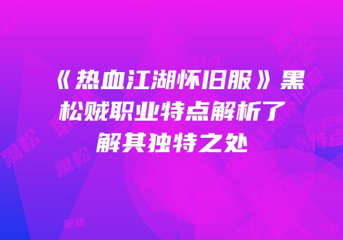 《热血江湖怀旧服》黑松贼职业特点解析了解其独特之处