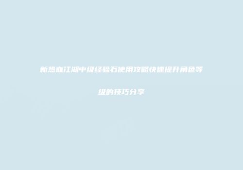 新热血江湖中级经验石使用攻略快速提升角色等级的技巧分享