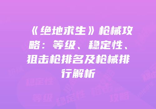 《绝地求生》枪械攻略：等级、稳定性、狙击枪排名及枪械排行解析