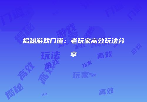 揭秘游戏门道：老玩家高效玩法分享