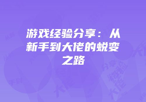 游戏经验分享：从新手到大佬的蜕变之路