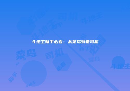 斗地主新手必看：从菜鸟到老司机