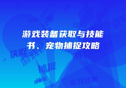 游戏装备获取与技能书、宠物捕捉攻略