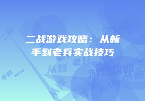 二战游戏攻略：从新手到老兵实战技巧