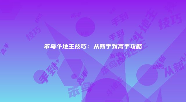 笨鸟斗地主技巧：从新手到高手攻略