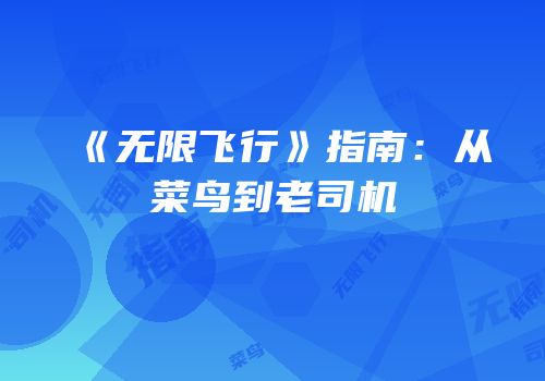 《无限飞行》指南：从菜鸟到老司机
