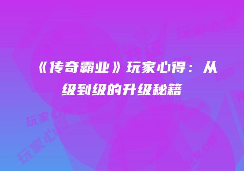 《传奇霸业》玩家心得：从级到级的升级秘籍