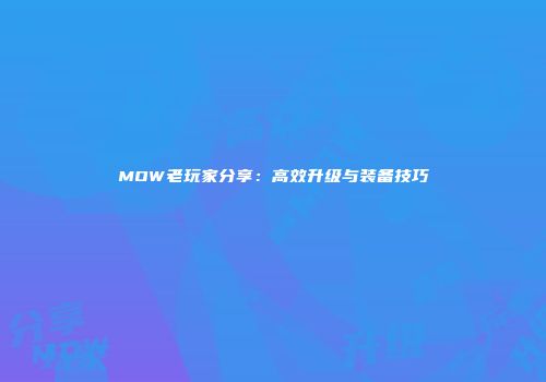 MOW老玩家分享：高效升级与装备技巧