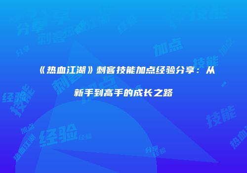 《热血江湖》刺客技能加点经验分享：从新手到高手的成长之路