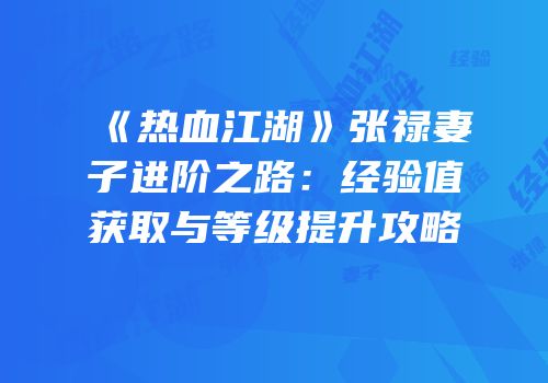 《热血江湖》张禄妻子进阶之路：经验值获取与等级提升攻略