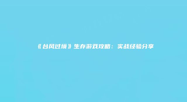 《台风过境》生存游戏攻略：实战经验分享