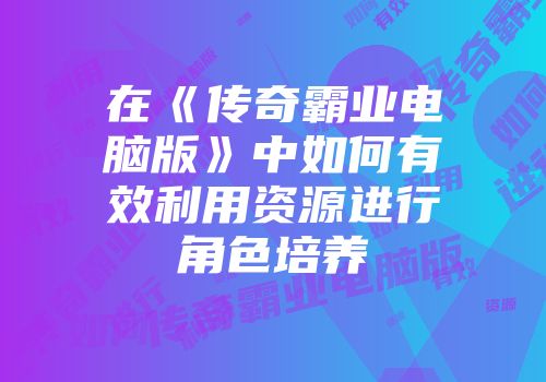在《传奇霸业电脑版》中如何有效利用资源进行角色培养