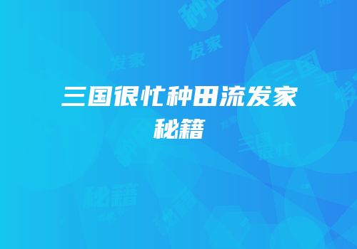 三国很忙种田流发家秘籍