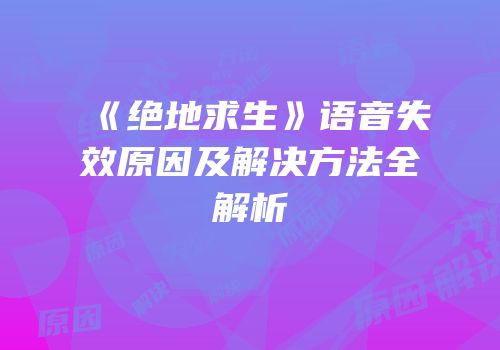《绝地求生》语音失效原因及解决方法全解析