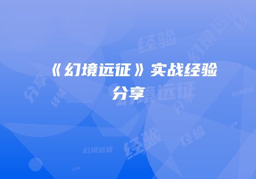 《幻境远征》实战经验分享