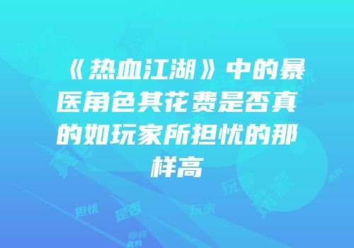 《热血江湖》中的暴医角色其花费是否真的如玩家所担忧的那样高