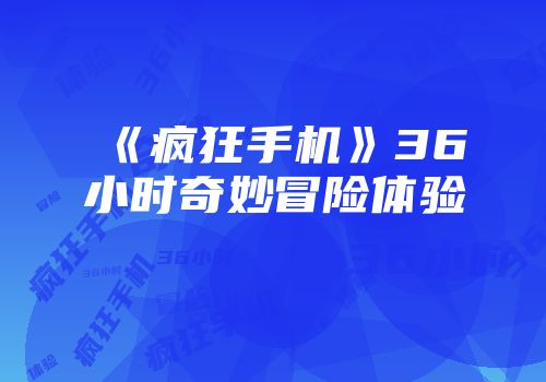 《疯狂手机》36小时奇妙冒险体验