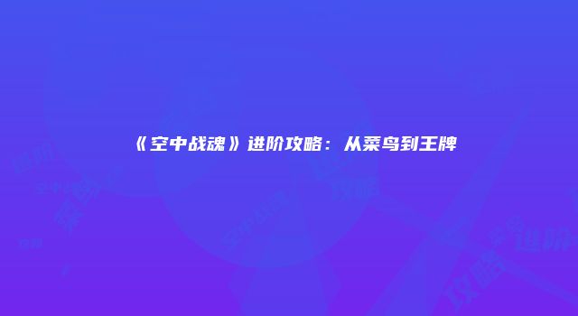 《空中战魂》进阶攻略：从菜鸟到王牌