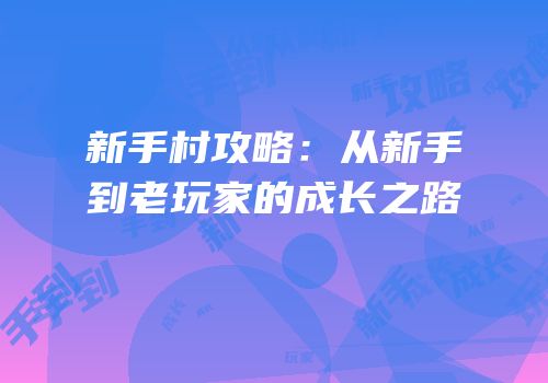 新手村攻略：从新手到老玩家的成长之路