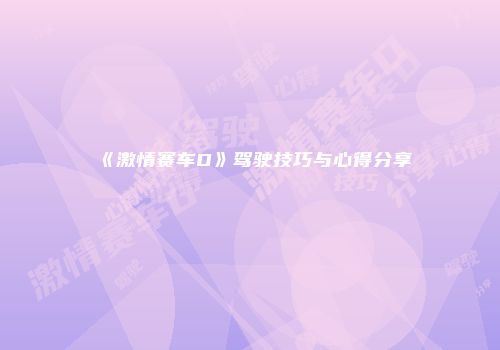 《激情赛车D》驾驶技巧与心得分享