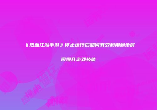 《热血江湖手游》停止运行后如何有效利用剩余时间提升游戏技能