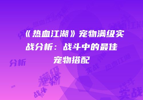 《热血江湖》宠物满级实战分析：战斗中的最佳宠物搭配