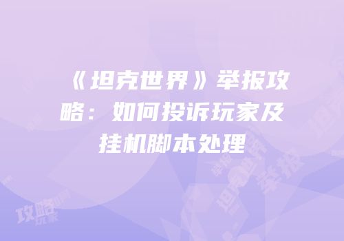 《坦克世界》举报攻略：如何投诉玩家及挂机脚本处理