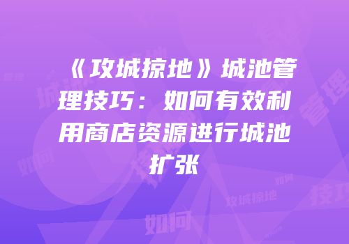 《攻城掠地》城池管理技巧:如何有效利用商店资源进行城池扩张