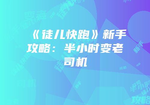 《徒儿快跑》新手攻略：半小时变老司机