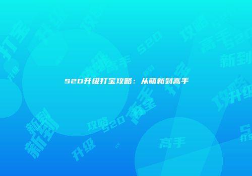 S2D升级打宝攻略：从萌新到高手
