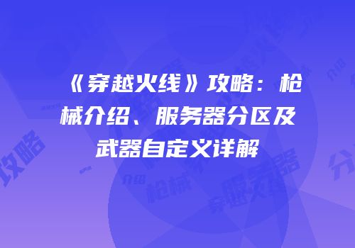 《穿越火线》攻略：枪械介绍、服务器分区及武器自定义详解