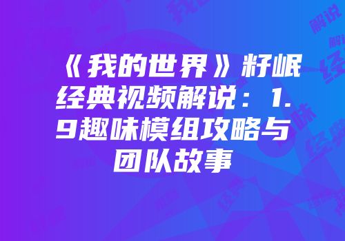 《我的世界》籽岷经典视频解说：1.9趣味模组攻略与团队故事