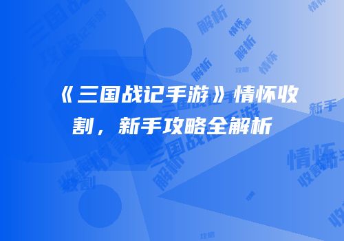 《三国战记手游》情怀收割，新手攻略全解析