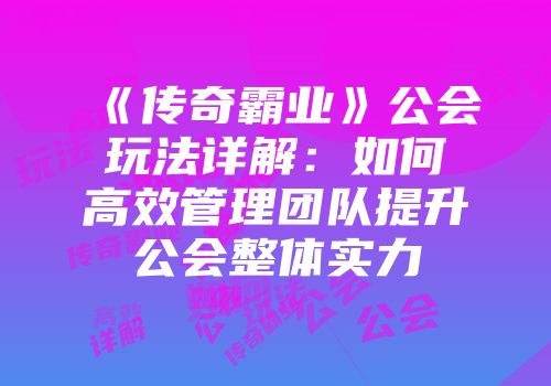 《传奇霸业》公会玩法详解：如何高效管理团队提升公会整体实力