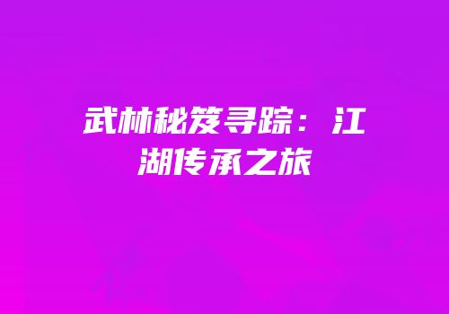 武林秘笈寻踪：江湖传承之旅