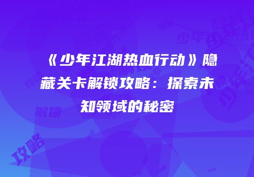 《少年江湖热血行动》隐藏关卡解锁攻略：探索未知领域的秘密
