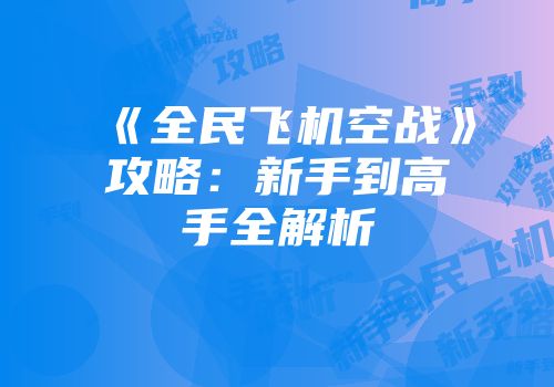 《全民飞机空战》攻略：新手到高手全解析
