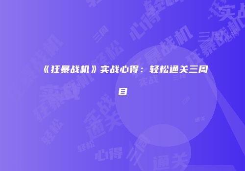《狂暴战机》实战心得：轻松通关三周目