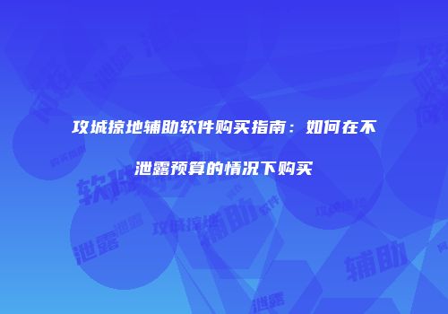 攻城掠地辅助软件购买指南:如何在不泄露预算的情况下购买